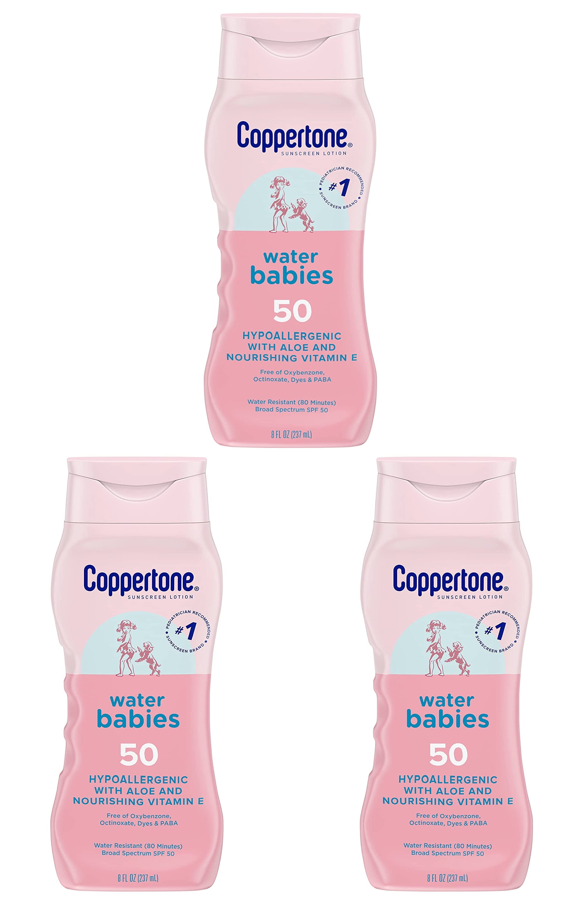 Coppertone Water Babies Non-Irritating Lotion with SPF 50, 8 oz (Pack of 3)