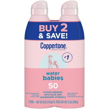 Coppertone WaterBabies Sunscreen Spray, SPF 50 Baby Sunscreen, 6 Oz, Pack of 2