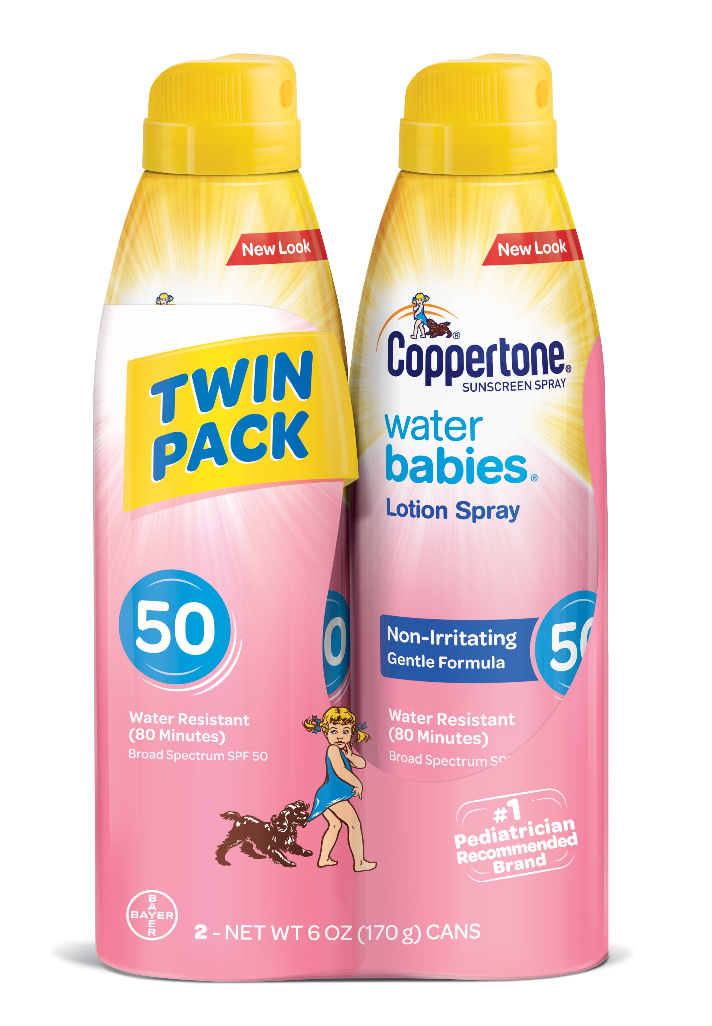 Coppertone WaterBABIES Sunscreen Spray SPF 50, Twin Pack (6 oz each)