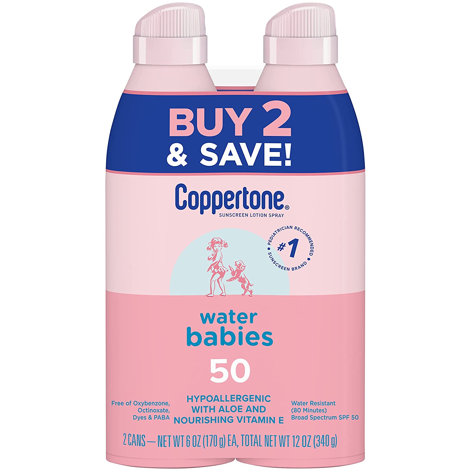 Coppertone WaterBabies Sunscreen Spray, SPF 50 Baby Sunscreen, Spray On