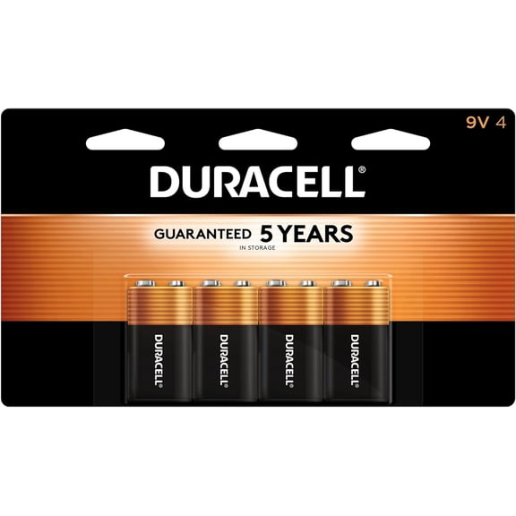 Coppertop 9V Battery, 4 Count (Pack of 1), Long-lasting All-Purpose Alkaline Batteries for Household and Office Devices