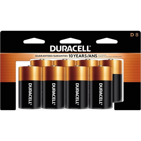 Coppertop D Batteries, 8 Count Pack, Battery with Long-lasting Power, All-Purpose Alkaline for Household and Office Devices