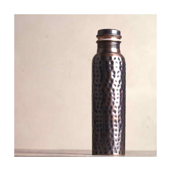 Copperwell Copper Water Bottle Phantom Black Hammered Copper Bottle (34oz)