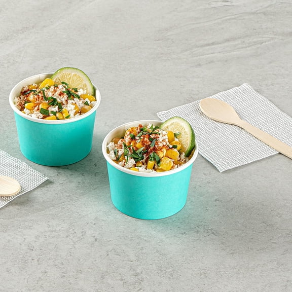 Coppetta 4 Ounce Dessert Cups, 200 Disposable Ice Cream Cups - Lids Sold Separately, Heavy-Duty, Turquoise Paper Frozen Yogurt Bowls, For Hot And Cold Foods -