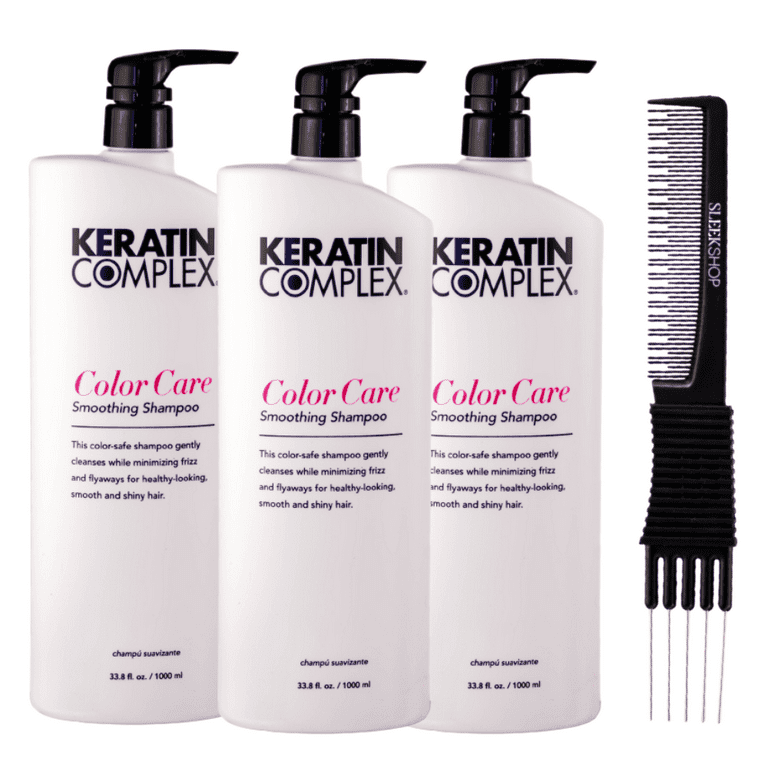 Coppola Keratin Complex Keratin Color Case Shampoo 33.8 oz with Sleekshop Teasing Comb Pack of 3