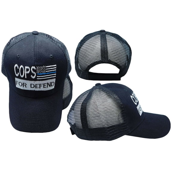 Cops For Defend USA Thin Blue Line Police Cotton Mesh Black Embroidered Hat Cap