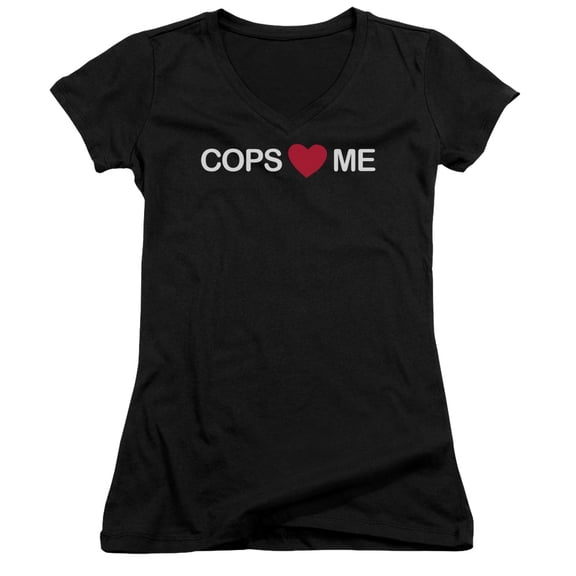- Cops Love Me - Juniors Cap Sleeve V-Neck Shirt - Small