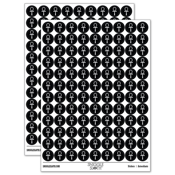 Coptic Cross Ankh Egyptian Hieroglyphic 200+ Round Stickers - Black - Gloss Finish - 0.50" Size