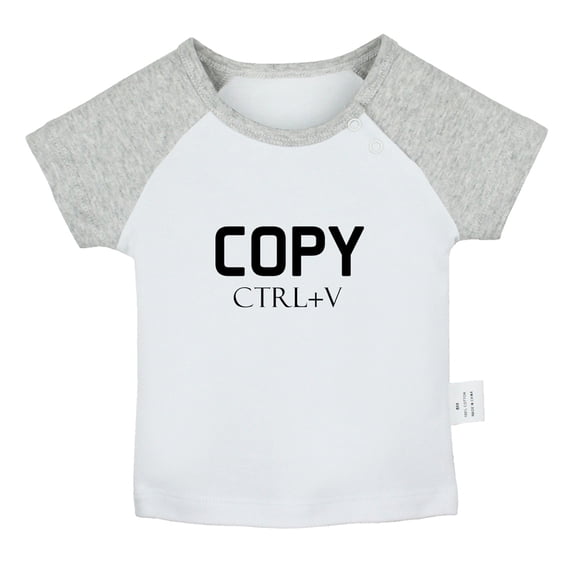 Copy From Dad ctrl+V Funny T shirt For Baby, Newborn Babies T-shirts, Infant Tops, 0-24M Kids Graphic Tees Clothing (Short Gray Raglan T-shirt, 12-18 Months)