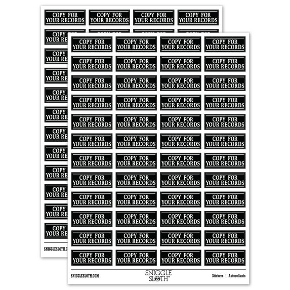 Copy For Your Records Document Sticker Set - Black - Matte Finish - 1.25" Mini