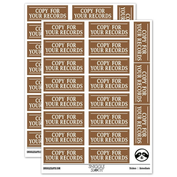 Copy For Your Records Document Sticker Set - Brown - Gloss Finish - 2.00" Large