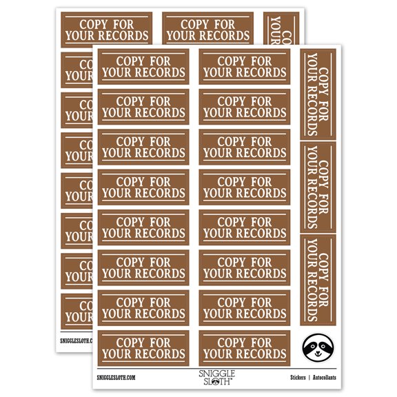 Copy For Your Records Document Sticker Set - Brown - Matte Finish - 2.00" Large