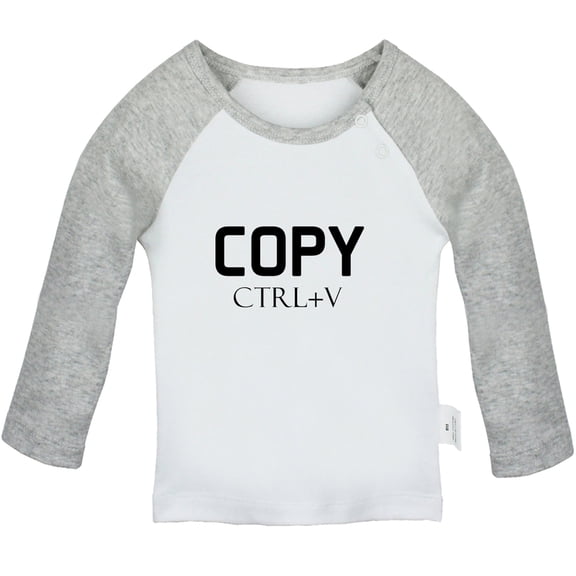 Copy From Dad ctrl V Funny T shirt For Baby, Newborn Babies T-shirts, Infant Tops, 0-24M Kids Graphic Tees Clothing (Long Gray Raglan T-shirt, 12-18 Months)