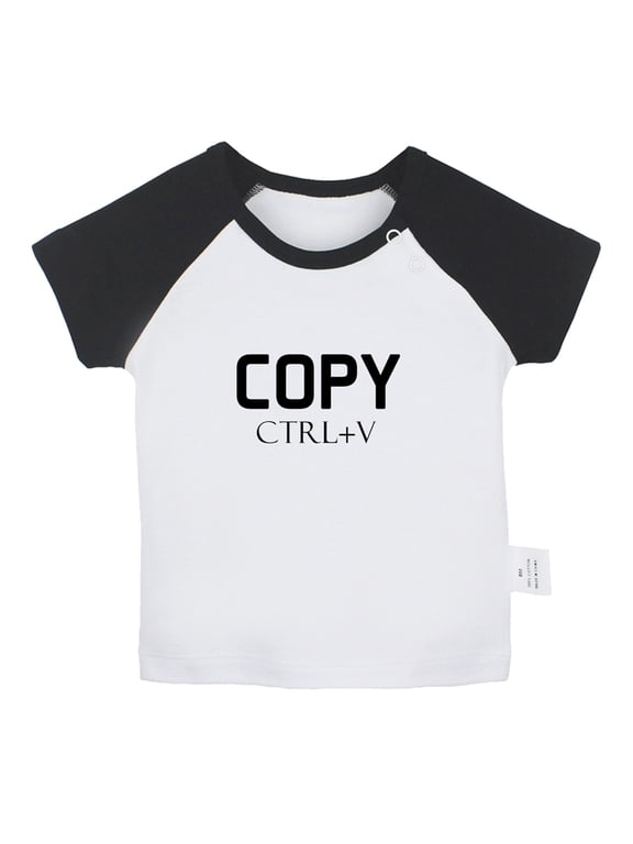 Copy From Dad ctrl+V Funny T shirt For Baby, Newborn Babies T-shirts, Infant Tops, 0-24M Kids Graphic Tees Clothing (Short Black Raglan T-shirt, 6-12 Months)