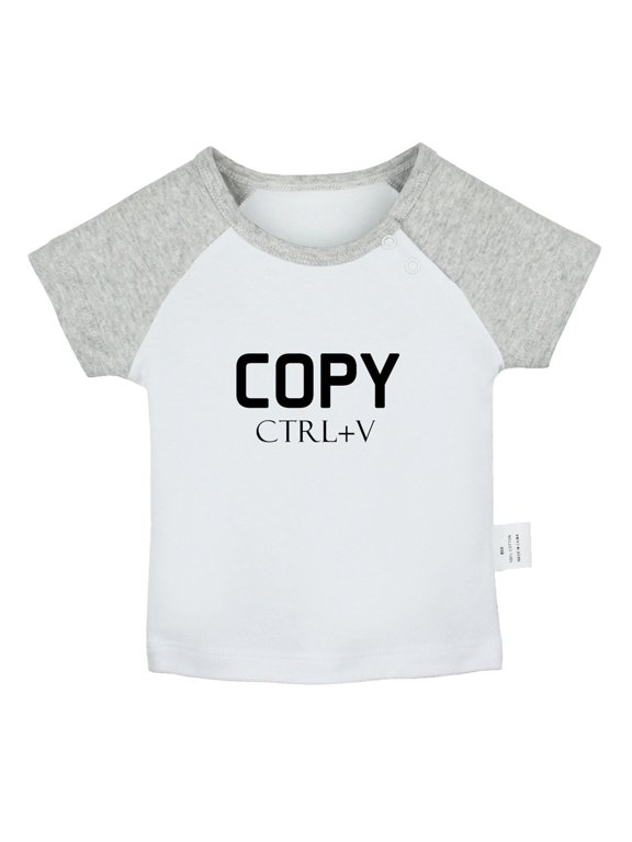 Copy From Dad ctrl+V Funny T shirt For Baby, Newborn Babies T-shirts, Infant Tops, 0-24M Kids Graphic Tees Clothing (Short Gray Raglan T-shirt, 6-12 Months)