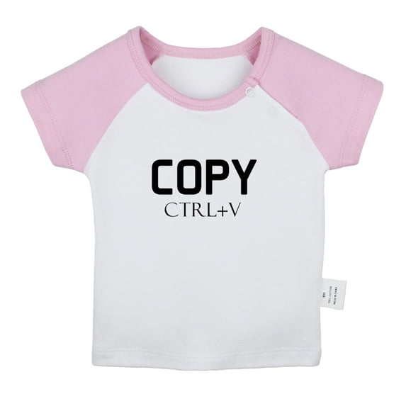 Copy From Dad ctrl+V Funny T shirt For Baby, Newborn Babies T-shirts, Infant Tops, 0-24M Kids Graphic Tees Clothing (Short Pink Raglan T-shirt, 18-24 Months)