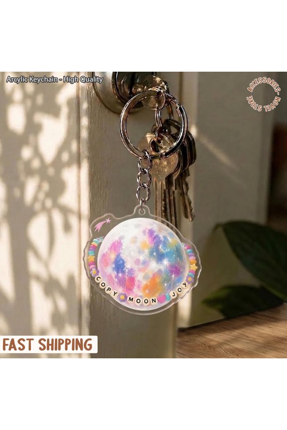 Copy Moon Joy Quote Acrylic Keychai, Space Trend Bag Charms Keychain