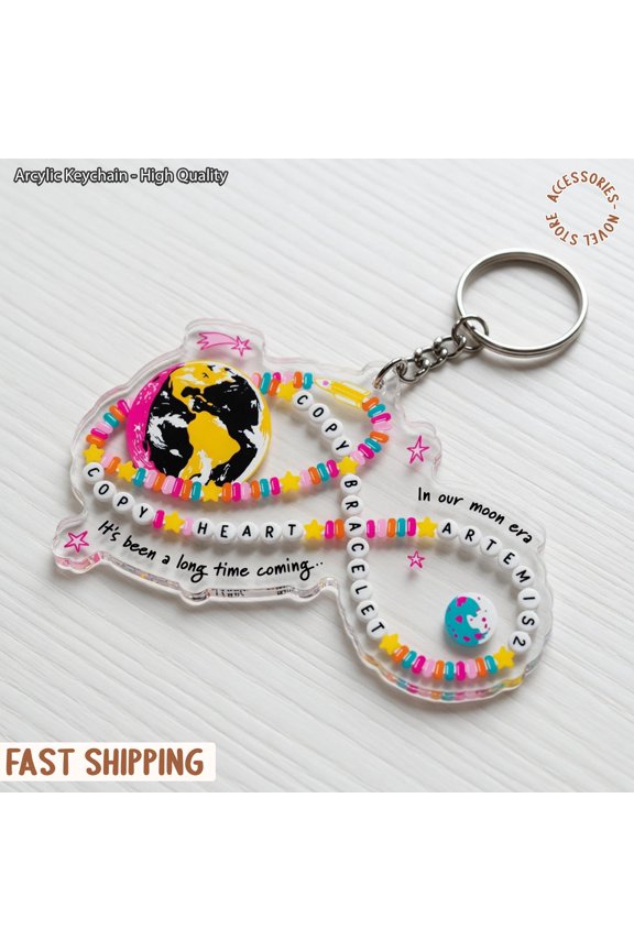 Copy Moon Joy Quote Acrylic Keychai, Space Trend Bag Charms Keychain