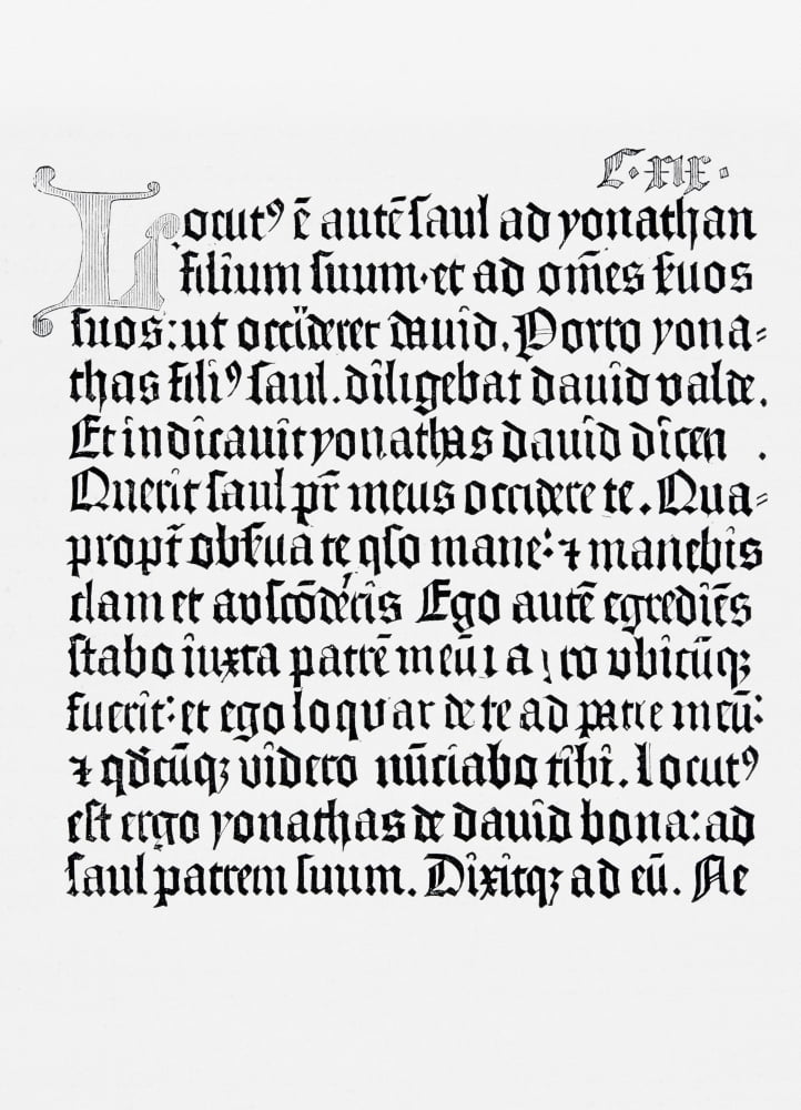 Copy Of A Page From The Bible Printed In Mainz 1456 By Johannes Gutenberg Canvas Art - Ken Welsh Design Pics (24 x 34)