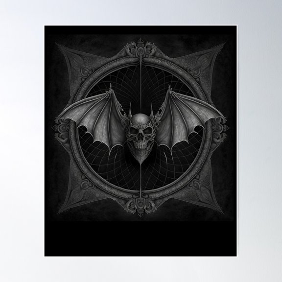 Copy Of Ai Generated Art Dark Gothic Black Skull Bat Poster Wall Art, Modern Wall Decor For Living Room Bedroom, 8x12 UNFRAMED