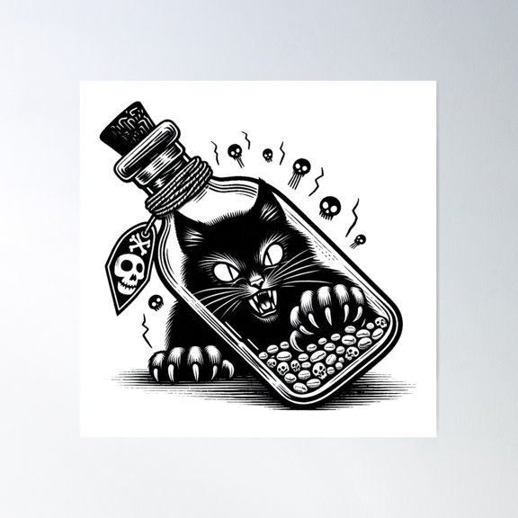 Copy Of Menace In A Bottle, Evil Black Cat Poster Wall Art, Modern Wall Decor For Living Room Bedroom, 30x30 UNFRAMED