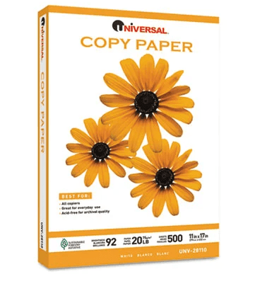 UNIVERSAL 28110 COPY PAPER- 92 BRIGHTNESS 20LB- 11 X 17- WHITE 500 SHEETS/CARTON
