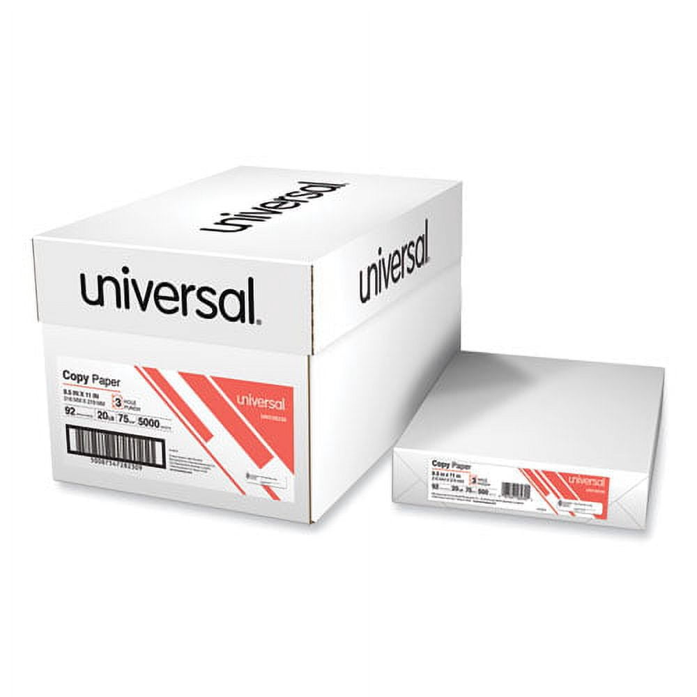 Copy Paper, 92 Bright, 3-Hole, 20 lb Bond Weight, 8.5 x 11, White, 500 Sheets/Ream, 10 Reams/Carton | Bundle of 2