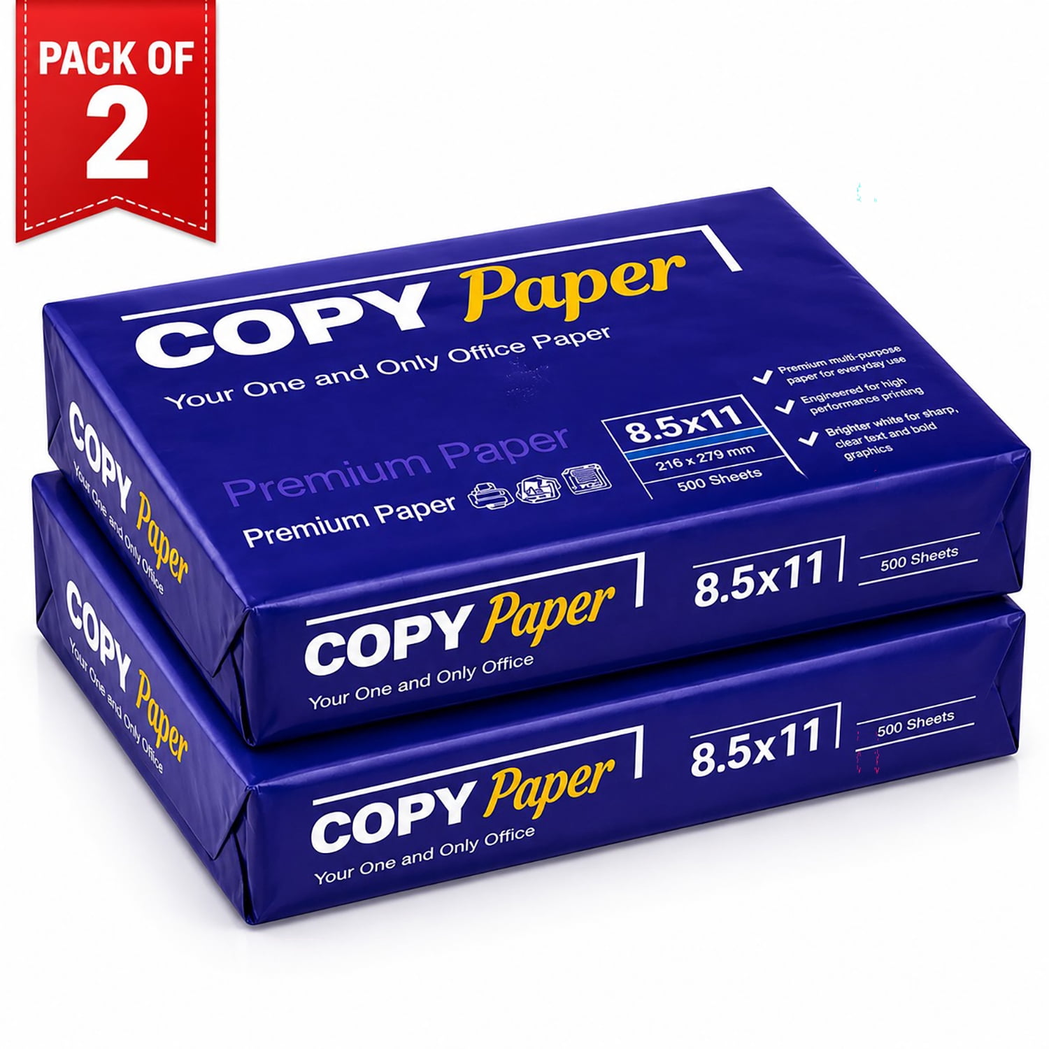 Copy Paper Premium Office Paper, White, 92 Brightness, 8.5 x 11 Inches (Letter Size), 500 Sheets Per Pack, Pack of 2 Reams (Total 1,000 Sheets)