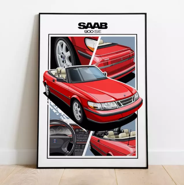 Copy Of Saab 900 Se Poster Saab Car Wall Poster Red Classic Vintage ...