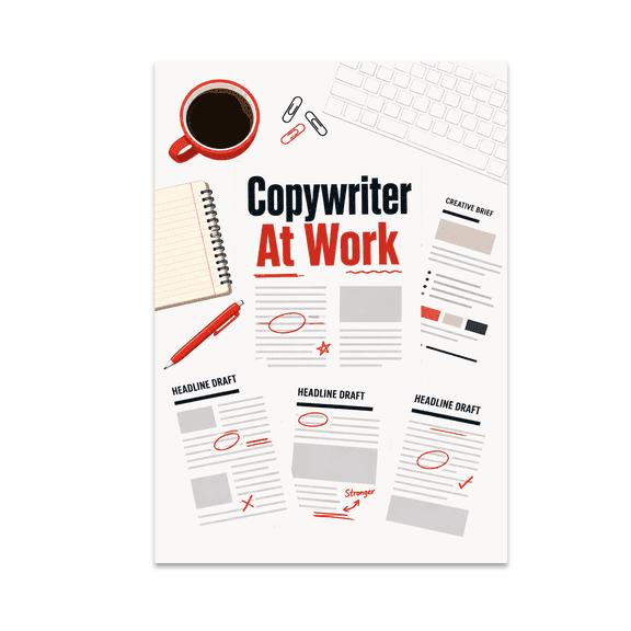 Copywriter At Work Poster, Agencies and Creative Workspace Decor, 13x19 Glossy Paper