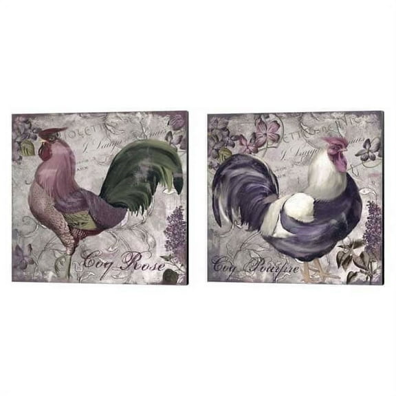 Coqs Colores by Color Bakery Canvas Art Set of 2 14 inch X 14 inch Each