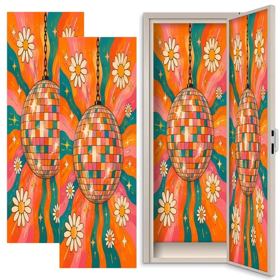 Coquette 2 Pcs School Locker Magnetic Wallpaper 12" x 36" Colorful Disco Ball Floral Retro Design Reusable Removable Locker Accessories Back to School Supplies