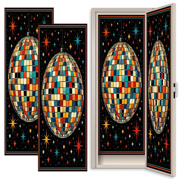 Coquette 2 Pcs School Locker Magnetic Wallpaper 12" x 36" Retro Disco Ball Colorful Geometric Tiles Sparkling Stars Reusable Removable Locker Accessories Back to School Supplies