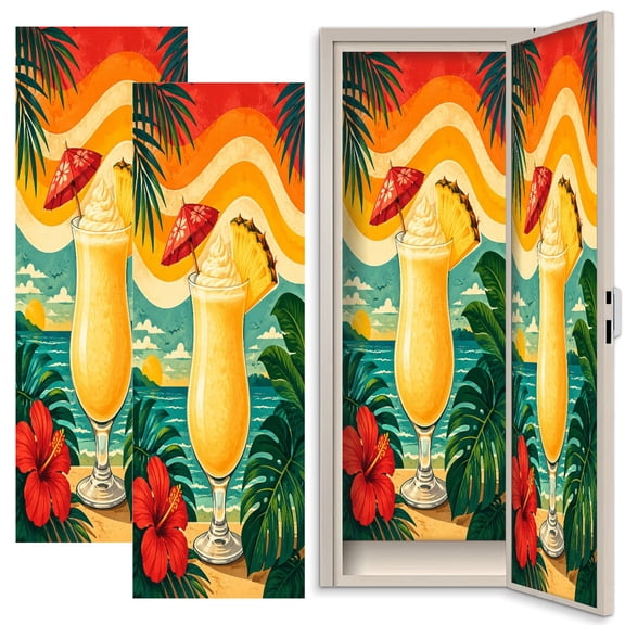 Coquette 2 Pcs School Locker Magnetic Wallpaper 12" x 36" Tropical Cocktail Pineapple Umbrella Glass Retro Style Reusable Removable Locker Accessories Back to School Supplies