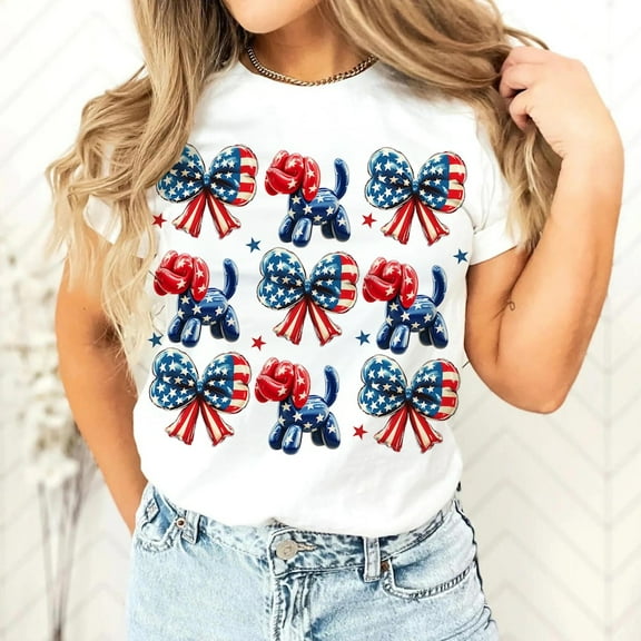 Coquette 4th of July T-Shirt – Cute Balloon Dog USA Flag Tee for Patriotic Country Girls