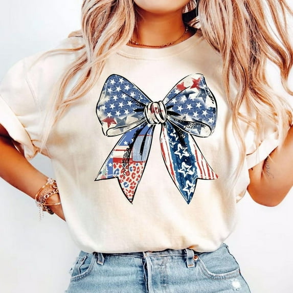 Coquette 4th of July T-shirt, Coquette USA Flag T-shirt, American Flag T-shirt, 4th July Party T-shirt, American T-shirt, Trendy Summer T-shirt.