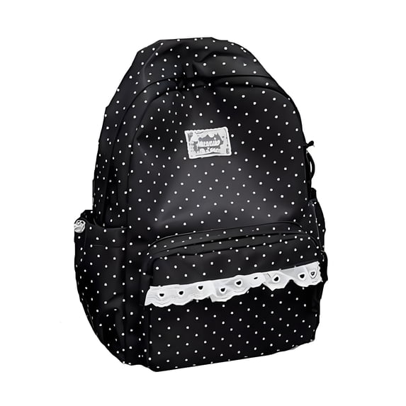 Coquette Aesthetic Bow Polka Dot Backpack, Ergonomic Adjustable Strap Casual Daypack, Whimsical Pastel Polka Dot Bookbag for Back To School Short City Trips Leisure Walks (White)