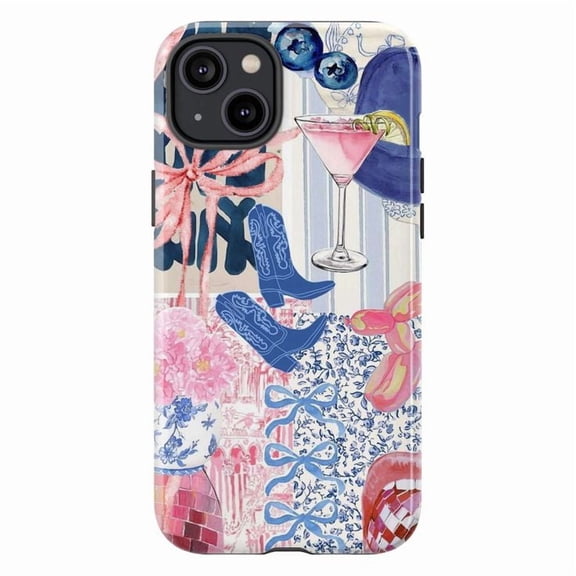 Coquette Aesthetic Collage Phone Case, Cowboy Boots Disco Ball Floral iPhone Cover for iPhone 17 16 15 14 13 12 11 Pro Plus Mini