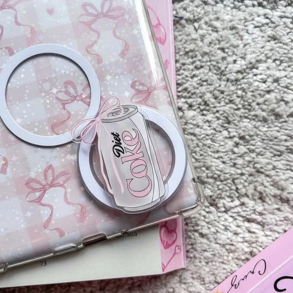 Coquette Aesthetic Pink Bow Diet Soda Can Phone Grip, Girly Soft Girl Style Phone Stand, Cute Soda Pop Griptok for Pink Lovers, Aesthetic Phone Accessory Gift for Her, Trendy Y2K Bow Decor