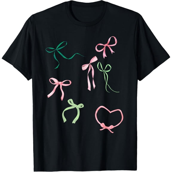 Coquette Aesthetic Pink and Green Bows T-Shirt