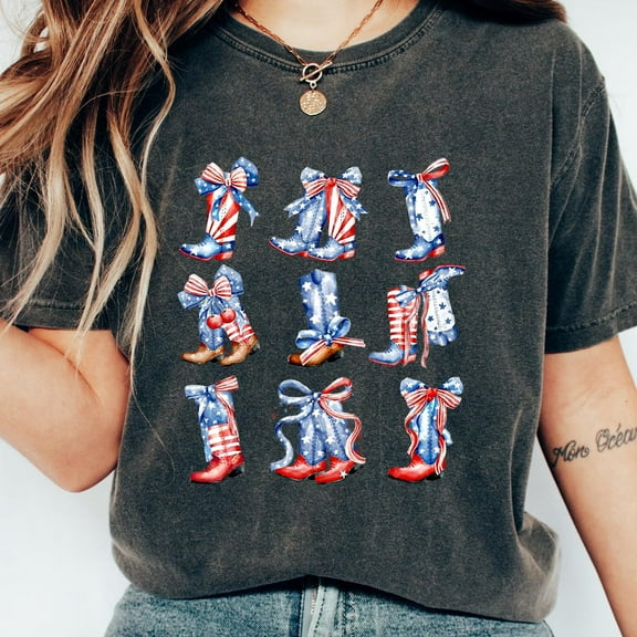 Coquette American Cowgirl T-Shirt, Retro Western Boots Shirt, 4Th Of July Crewneck, Independence Day Gift, Patriotic Western Apparel Unisex S-5XL Hot Trending Shirt, Vintage Birthday Gift