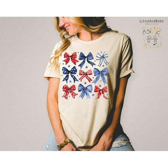 Coquette American Flag T-shirt, 4th of July Outfit for Girls, Retro Independence Day T-shirt for Women, Patriotic Coquette T-shirt, Cute Bow T-shirt.