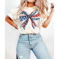 thumbnail image 1 of Coquette American Girl T-Shirt, 4th of July Bow Tee, Cute Freedom Shirt, Retro USA Flag T-Shirt, Pastel Patriotic Independence Day Tee, 1 of 5