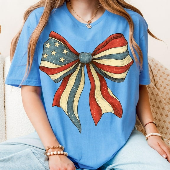 Coquette American Girl T-shirt, 4th of July Sublimation, America Flag Shirt, Freedom Independence Day Tee