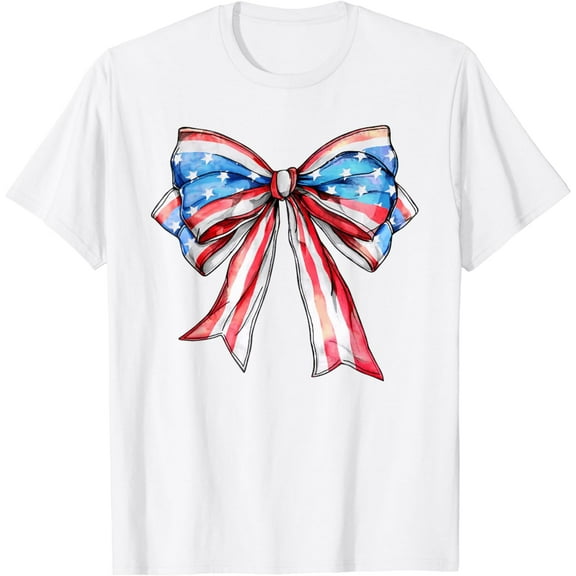 Coquette American Girly 4th of July American Flag Bow Girls T-Shirt