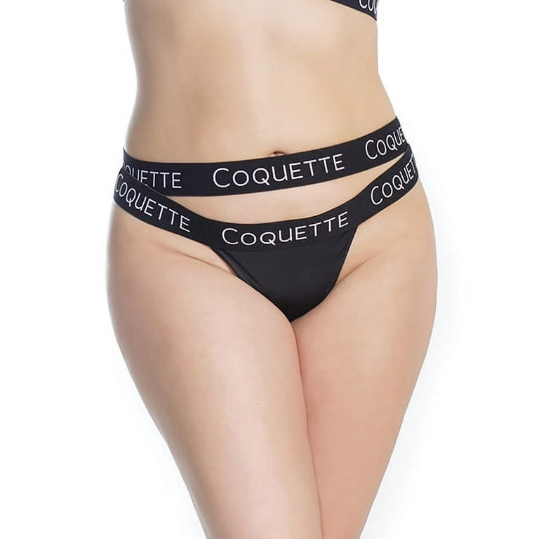 Coquette BLACK Lace Back Double Strap Waistband Panty, US One Size/X-Large