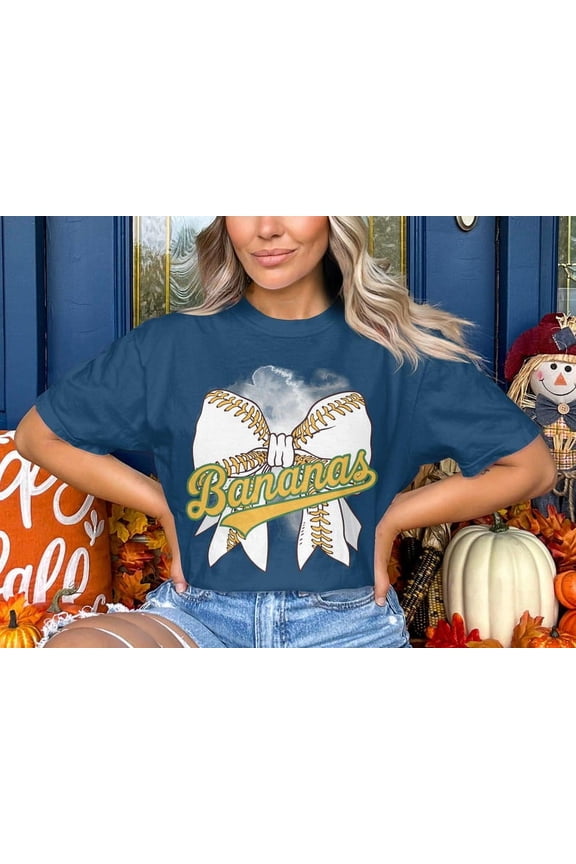 Coquette Banana Baseball T-Shirt, Funny Banana Lovers Shirt, Bow Baseball Fan Tee, Cute Fruit Theme Shirt, Gift for Her or Him