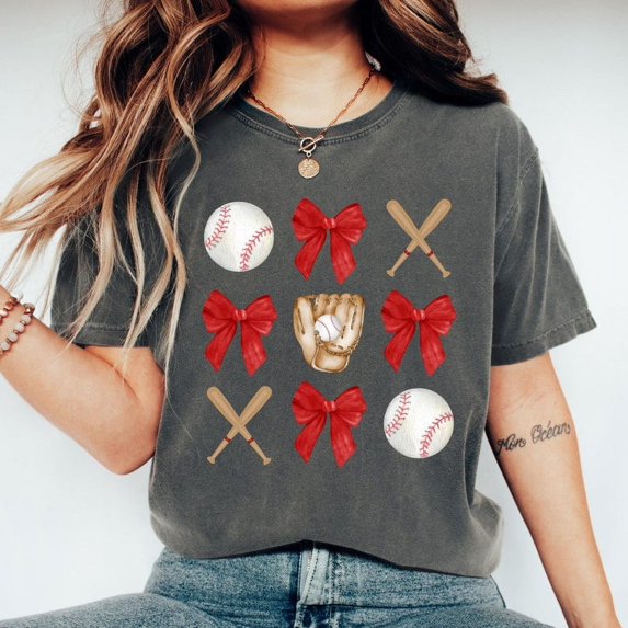 Coquette Baseball T-Shirt, Cute Baseball Bow Shirt for Women, Game Day Comfort Colors Tee, Baseball Lover Gift
