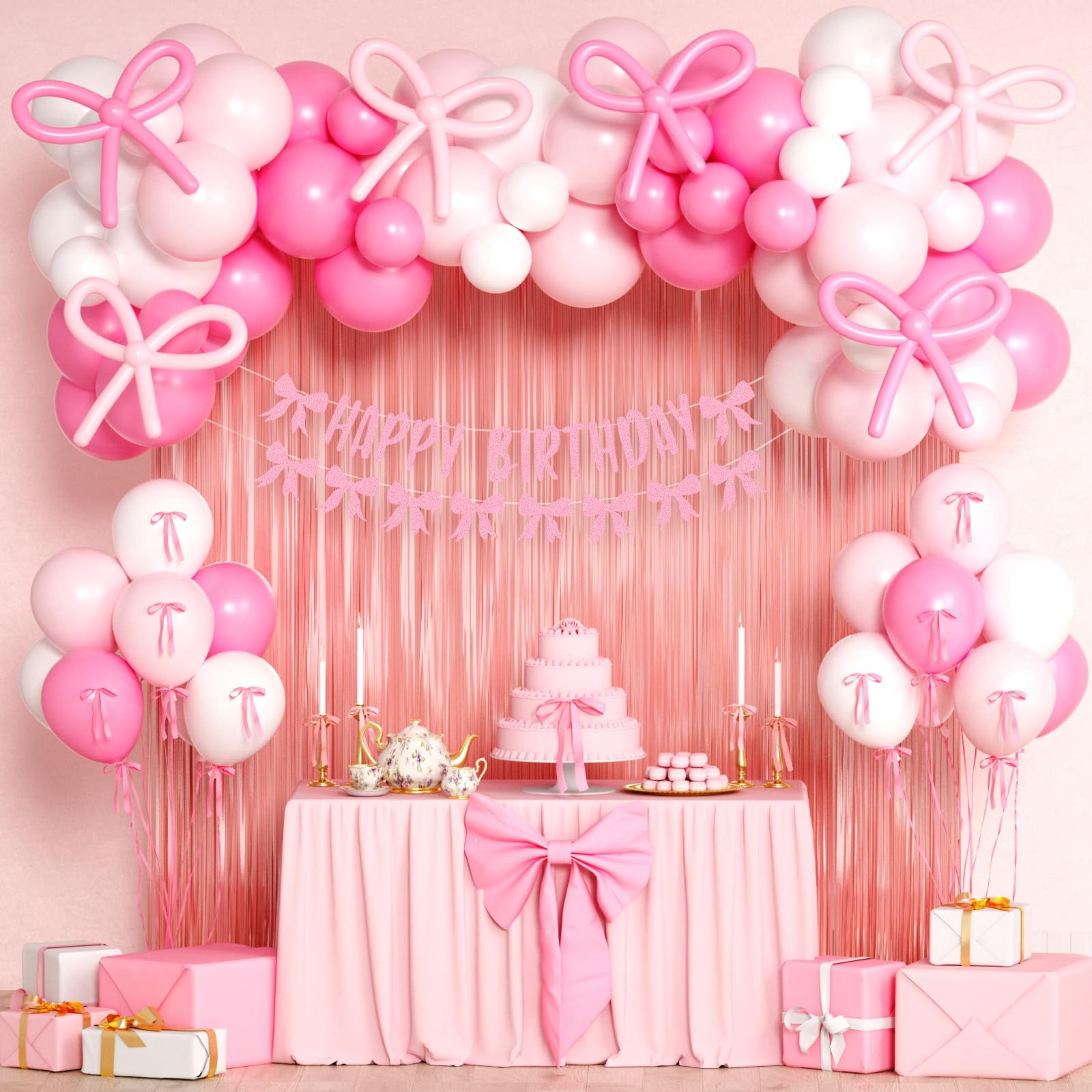 Pink Birthday Decorations Kit - Happy Birthday Banner, Honeycomb Balls, Streamers, Garland For Girls, Women, Princess Party