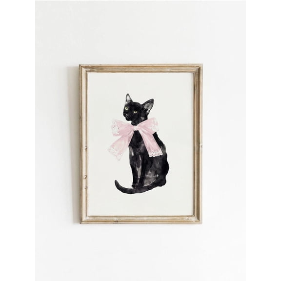 Coquette Black Cat And Bow Vintage Preppy Girl Aesthetic, Unframed Paper Poster 8x10in